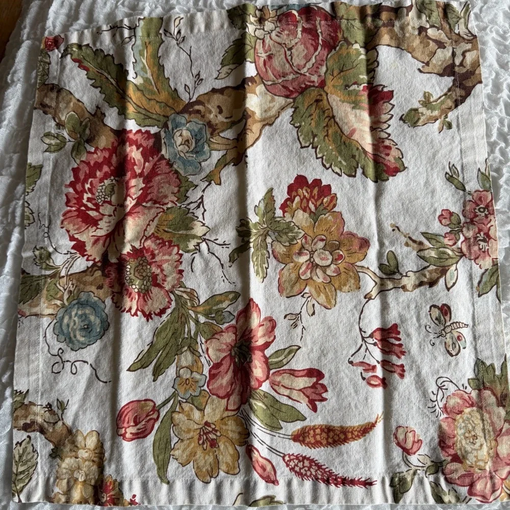 Pottery Barn Floral Linen Cotton Napkins Set Cottagecore Sage Green